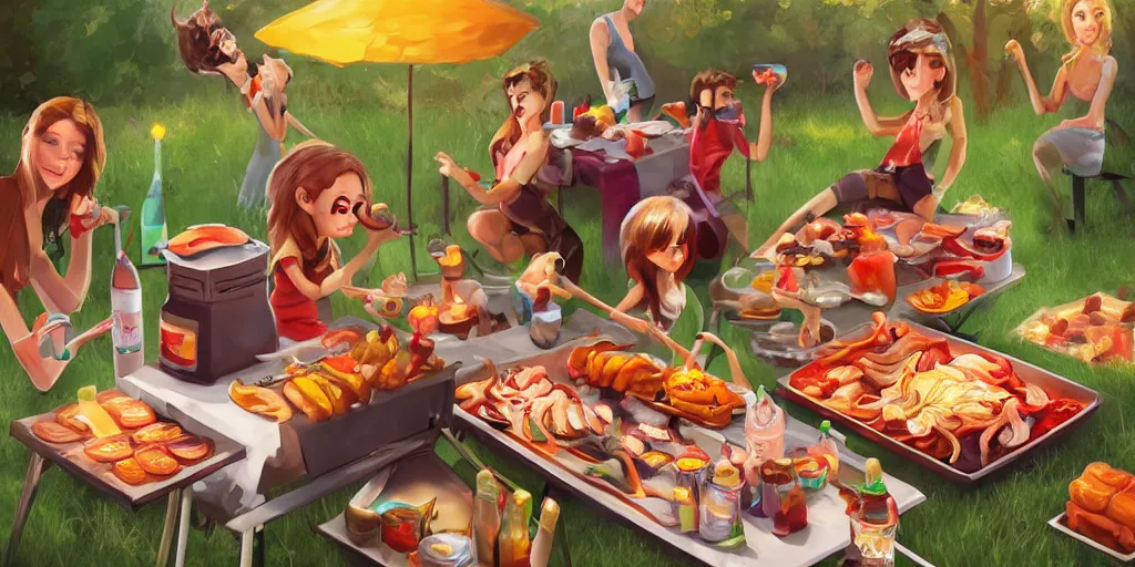 Prompt: barbeque party, artstation