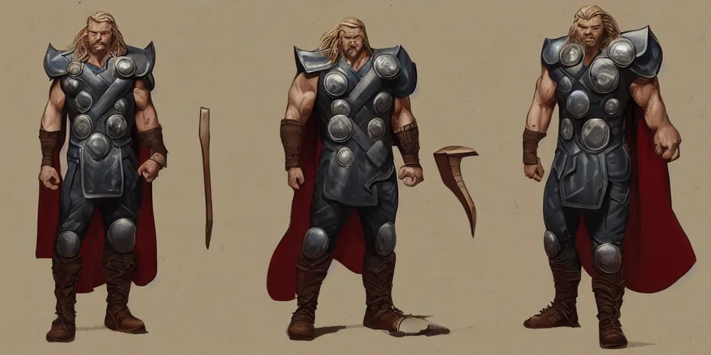 Prompt: cartoonish thor paying the rent, character sheet, fine details, concept design, contrast, kim jung gi, greg rutkowski, trending on artstation, 8 k, full body, turnaround, front view, back view, ultra wide angle