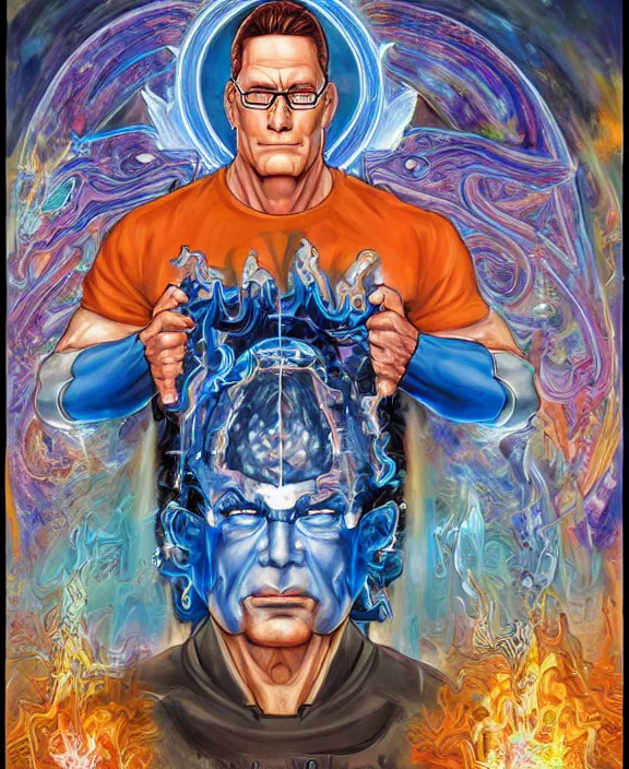 Image similar to symmetry, hank hill wearing a white tshirt, the god of propane's blue flames, blue fire, art by mike judge, art by josephine wall, art by amanda sage, art by huang guangjian, art by viktoria gavrilenko, trending on artstation,