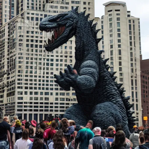 Image similar to Life-sized cardboard cutout of Godzilla in Detroit, 8k, realistic