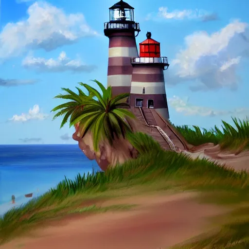 Image similar to painting of islands of adventure lighthouse, artstation