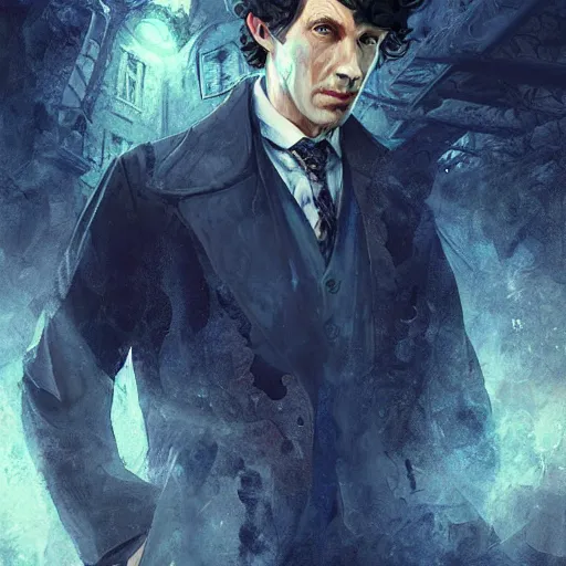 Prompt: portrait of stylized michael cain as sherlock holmes looking troubled, intricate detail, digital painting, particles floating, whimsical background by marc simonetti, artwork by ross tran + ramond swanland + liam wong