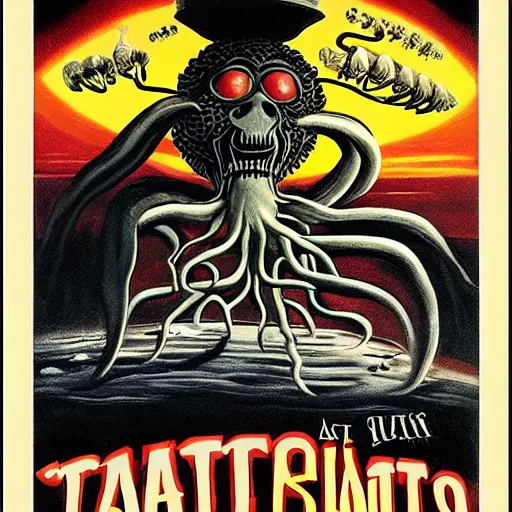 Prompt: attack of the flying spaghetti monster, movie art poster, by gerard brom and ansel adams