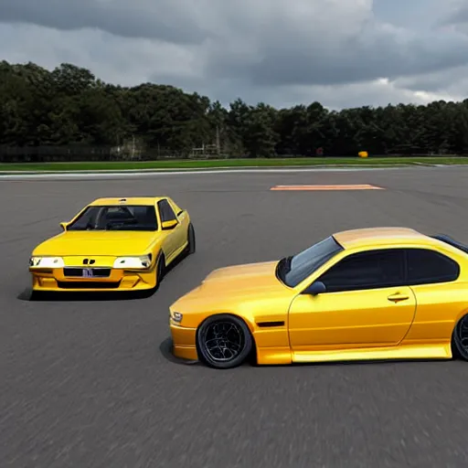 Prompt: Nissan S15 Silvia racing with a BMW M4