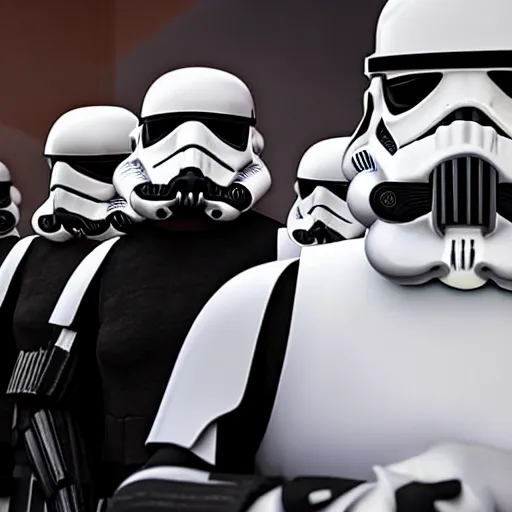 Image similar to 5 foot 1 0 fit man with short black beard and medium black well styled hair and 5 foot 7 woman with medium long dirty blonde hair with slightly wavy tendrils surrounding the face being captured by stormtroopers, highly detailed, high definition, ultra realistic