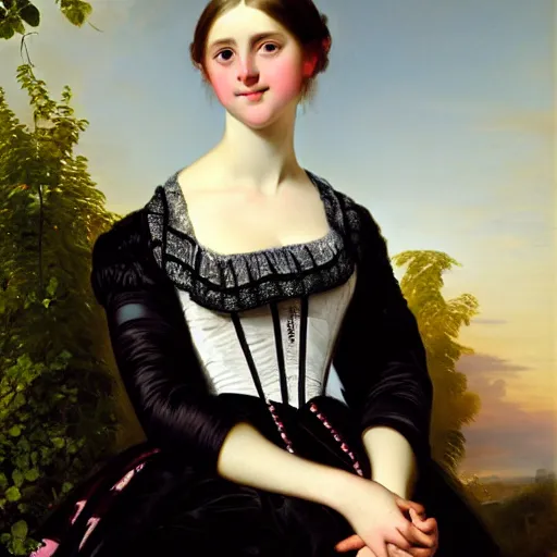 Image similar to portrait of a german teenage princess, circa 1 8 5 0 by franz xaver winterhalter, highly detailed, beautiful, oil on canvas, 1 8 5 0 s, romanticism