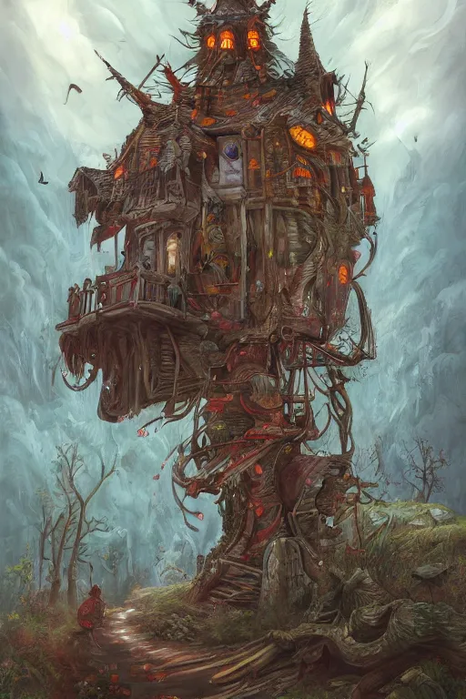 Image similar to A beautiful painting of Baba Yaga, mythology, hyperdetailed, Trending on artstation