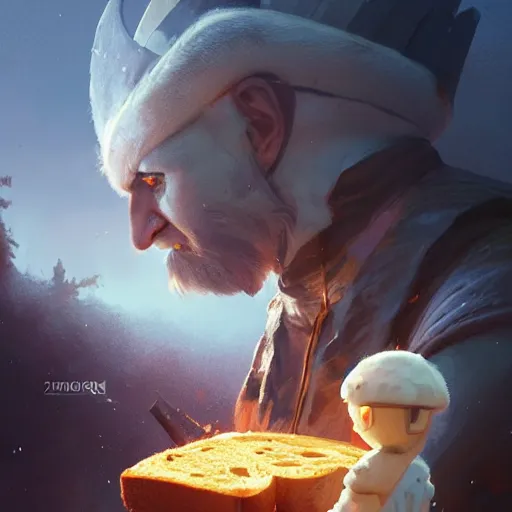 Prompt: portrait of viking toast man, bread type pokemon, strong pixar wheat bread warrior, volumetric lighting, dynamic composition, art by sachin teng and sergey kolesov and ruan jia and heng z, scifi, fantasy, hyper detailed, ultra realistic, sharp focus, wildlife photography, national geographic, octane render, concept art