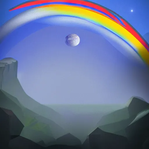 Image similar to Digital painting of a futuristic alien world with 3 moons and a rainbow haze