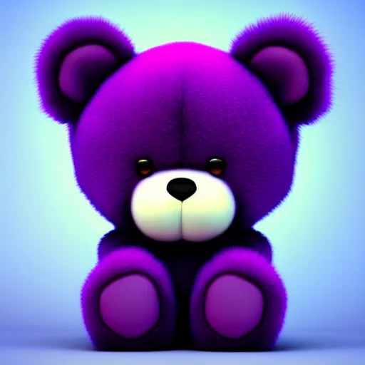 Prompt: high quality 3 d render very cute fluffy purple teddy bear, highly detailed, extremely cute adorable fluffy, unreal engine cinematic smooth, uhd 8 k, sharp focus