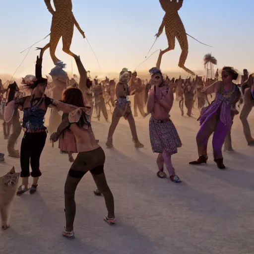 Image similar to group of cats dancing at burning man festival