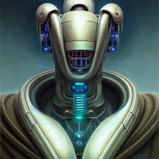 Image similar to low angle portrait shot of a cyberpunk gazmask robot character, intricate, elegant, highly detailed, centered, digital painting, artstation, concept art, smooth, sharp focus, illustration, artgerm, Tomasz Alen Kopera, Peter Mohrbacher, donato giancola, Joseph Christian Leyendecker, WLOP, Boris Vallejo