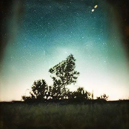 Prompt: celestial photography by letting undeveloped photographic paper lay in the night sky, experimental photography