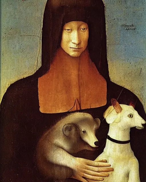 Image similar to Lady with an Ermine by Leonardo painting by Hieronymus Bosch