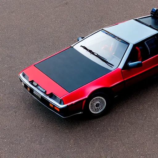 Prompt: birdseye view of a delorean