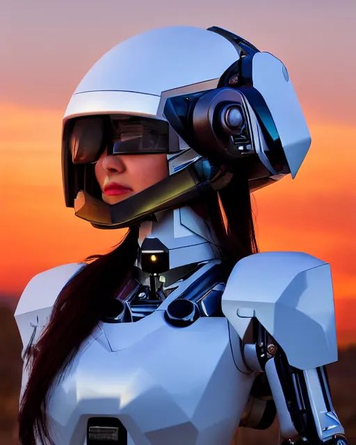 Prompt: centered medium shot fine studio photograph of a beautiful girl wearing only a mecha electronic native Apache helmet with bright lights, ultra-realistic, white background, 8k HDR sunset lit, intricate