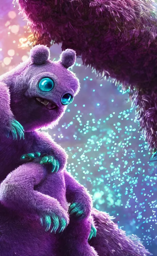 Image similar to microscopic tardigrades, magical forest, water bear, robots, electric, furry, soft, concept art, intricate details, highly detailed, photorealistic, disney pixar, octane render, iridescent, anime, 8 k