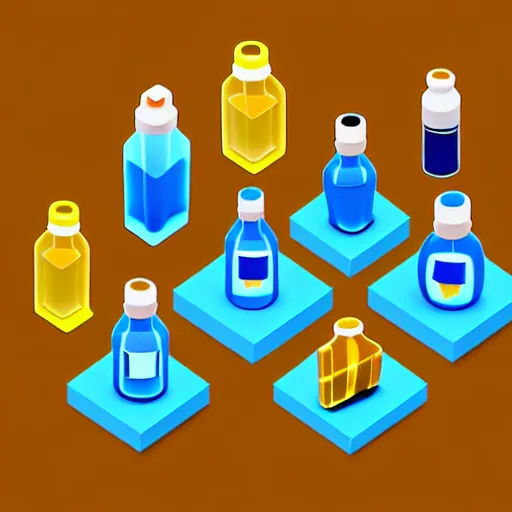 Prompt: a shine bottle isometric 3 d icons for mobile game, 8 k resolution, gamedesign, octane render, blender 3 d