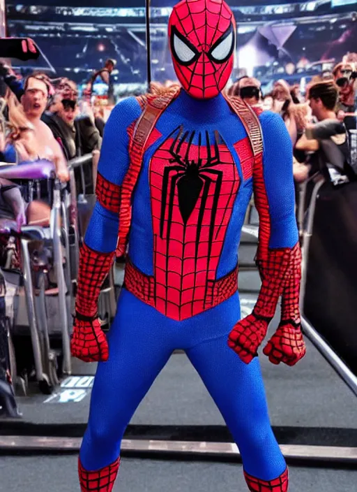 Prompt: spiderman entering entrances ramp of smackdown as samurai!