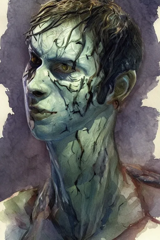 Image similar to beautiful clean water color painting of legion dbd, dead by daylight, portrait study by bernie wrightson, detailed, stunning, realistic