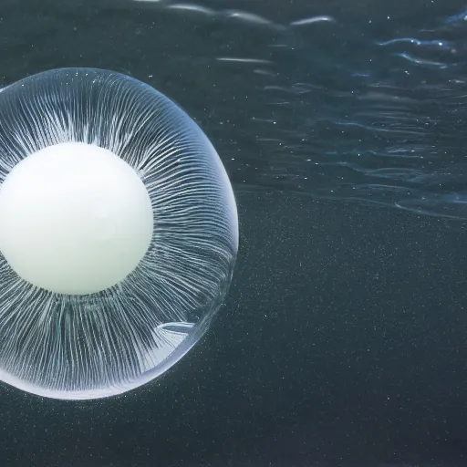 Prompt: many white spherical soap bubble cells divide, on the calm water surface, designed by antti lovag