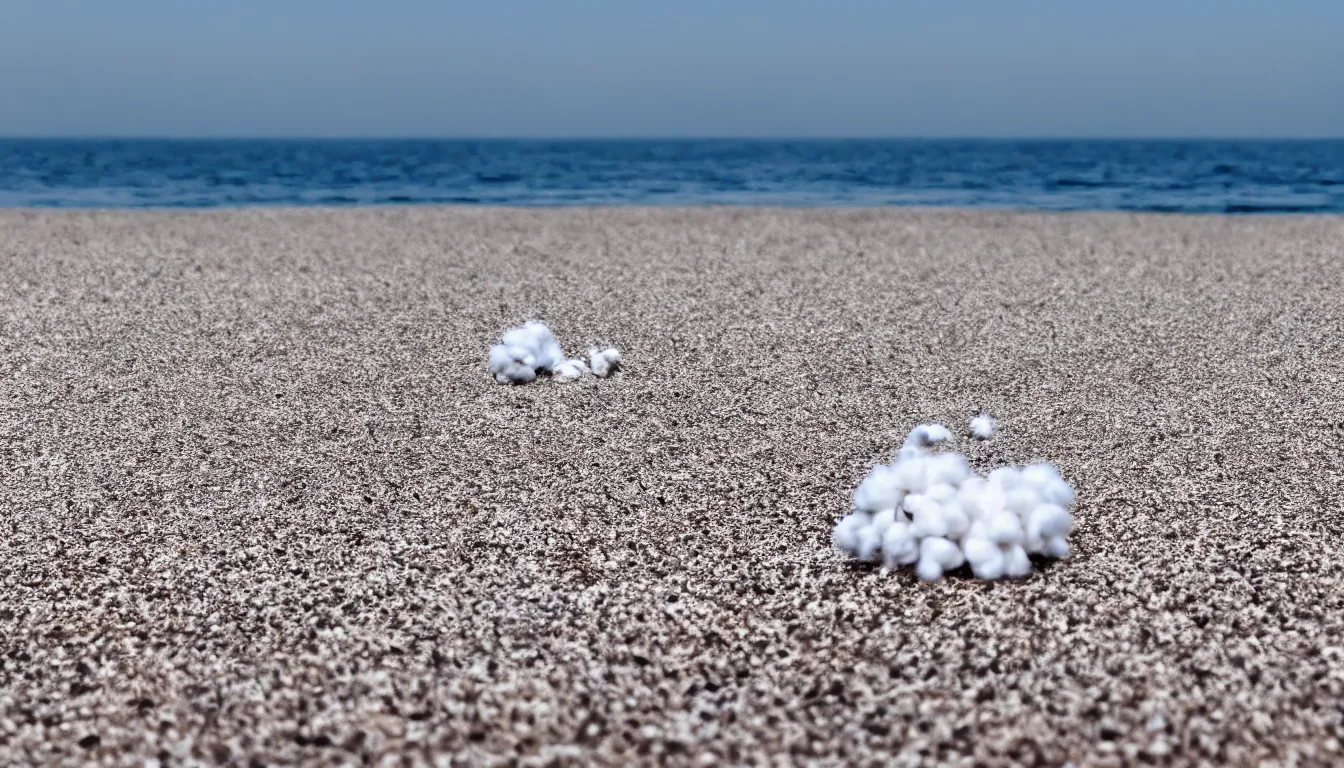 Image similar to cotton in the beach distance over the ocean, beautiful, appealing, realistic, award wining, photography, very detailed, national geographic, 4 k