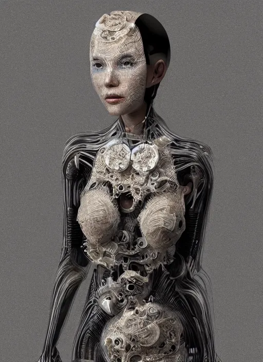 Image similar to portrait of a futuristic geisha cyborg, made from million point clouds, in the style of ghost in the shell, kintsugi, modern fine art, fractal, intricate, elegant, highly detailed, digital photography, subsurface scattering, by jheronimus bosch and he giger and greg rutkowski,