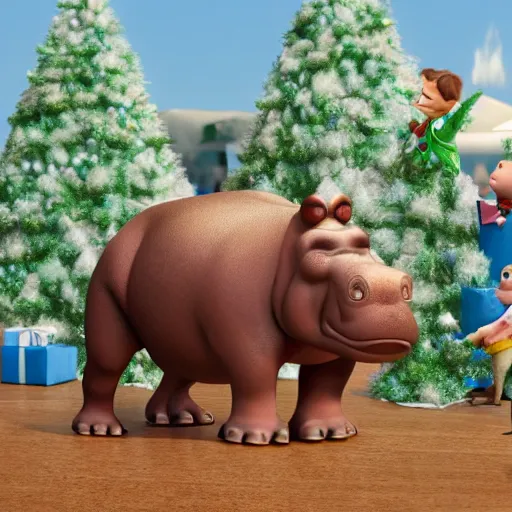 Image similar to i want a hippopotamus for christmas detailed pixar 3d render character concept