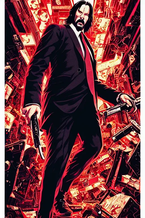 Prompt: poster of john wick, by yoichi hatakenaka, masamune shirow, josan gonzales and dan mumford, ayami kojima, takato yamamoto, barclay shaw, karol bak, yukito kishiro, highly detailed