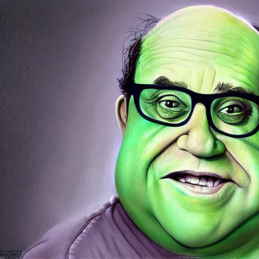 Image similar to hyperrealistic mixed media high resolution image of Danny DeVito made of green gelatin, stunning 3d render inspired art by István Sándorfi and Greg Rutkowski, perfect symmetry, dim volumetric lighting, 8k octane beautifully detailed render, post-processing, extremely hyper-detailed, intricate, epic composition, highly detailed attributes, highly detailed atmosphere, cinematic lighting, masterpiece, trending on artstation, very very detailed, masterpiece, stunning, flawless structure, lifelike texture, perfection,