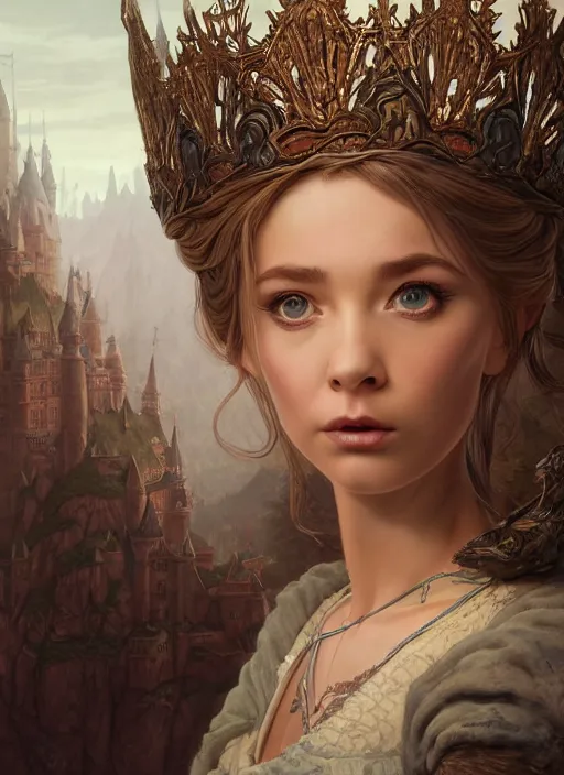 Image similar to highly detailed closeup portrait of a fairytale medieval princess, unreal engine, greg rutkowski, ilya kuvshinov, ross draws, hyung tae and frank frazetta, tom bagshaw, tom whalen, nicoletta ceccoli, mark ryden, lostfish, earl norem, global illumination, god rays, detailed and intricate environment