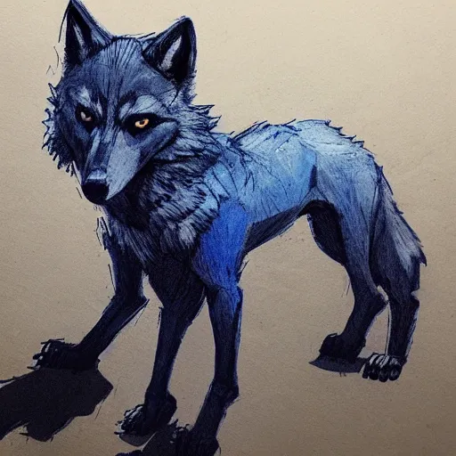 Image similar to a wolf wearing a blue shirt and jeans, Greg Rutkowski, marker