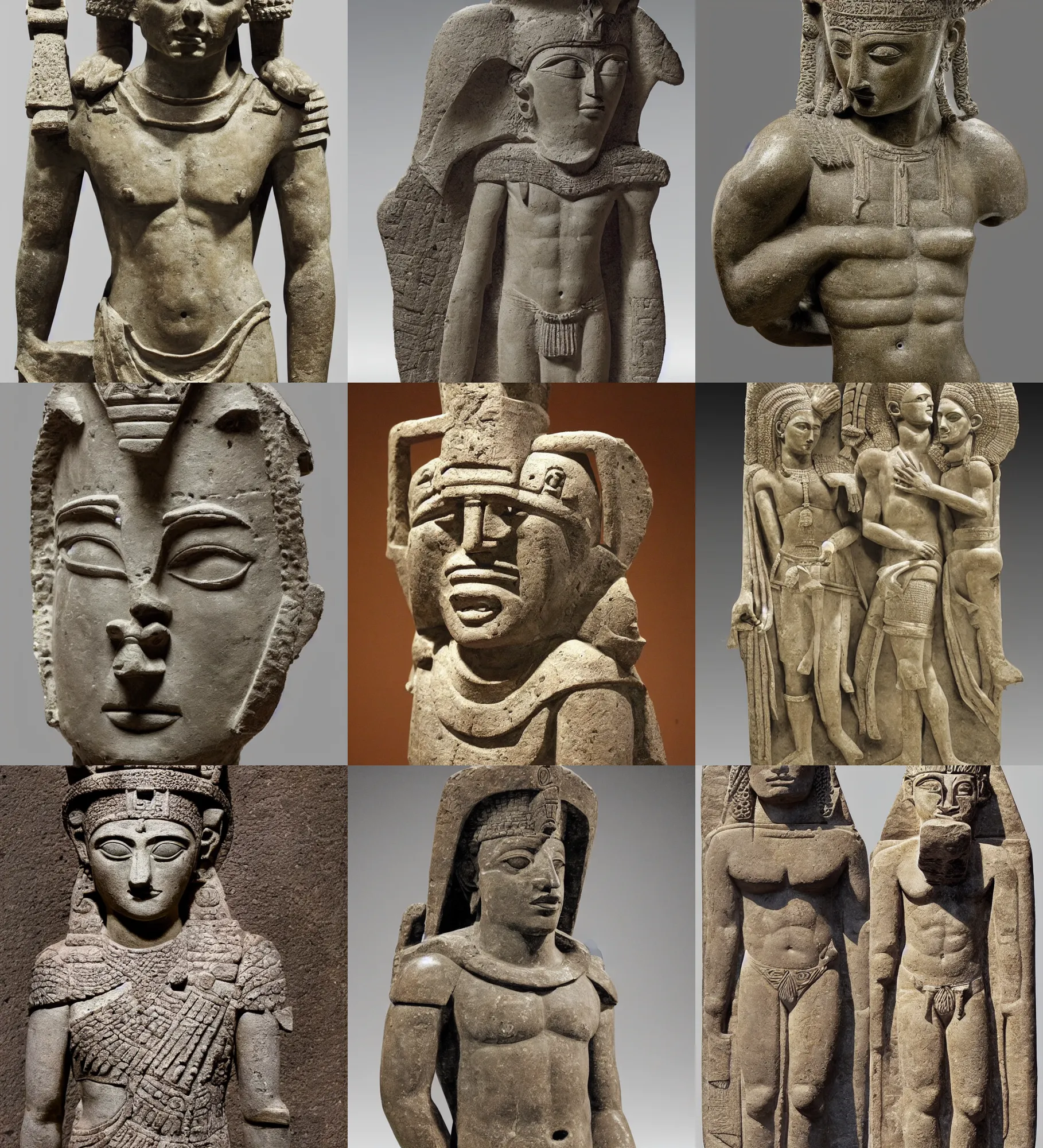 Prompt: sculpture of aztec, sumer, ancient greek