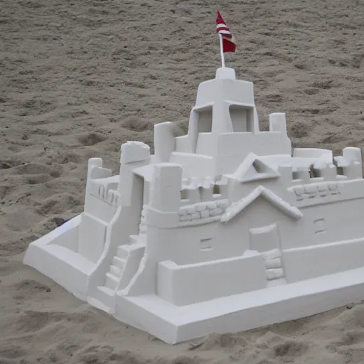 Prompt: sand castle in the shape of the White House