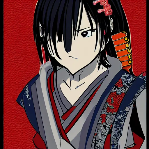 Prompt: it's an anime style of samurai from some japanese anime, i think. the style is very bold - strongly - defined solid colors, rather than shades of shading.