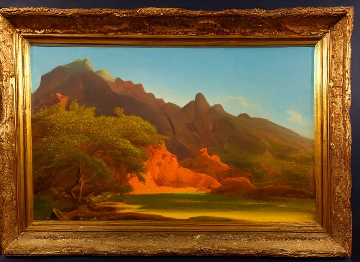 Prompt: la montana roja, tenerife in the style of hudson river school of art, oil on canvas