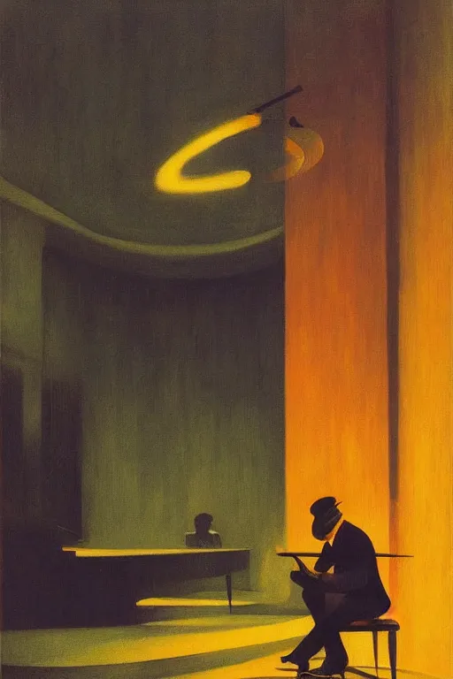 Image similar to a Jazz music and beat poetry performance on night club, Edward Hopper and James Gilleard, Zdzislaw Beksisnski, highly detailed