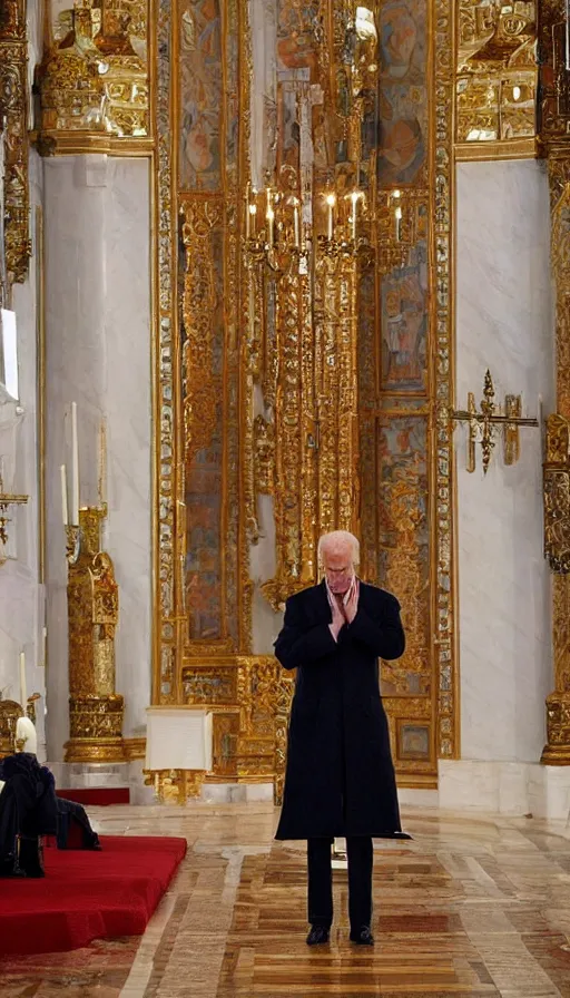 Image similar to crying biden praying in russian church