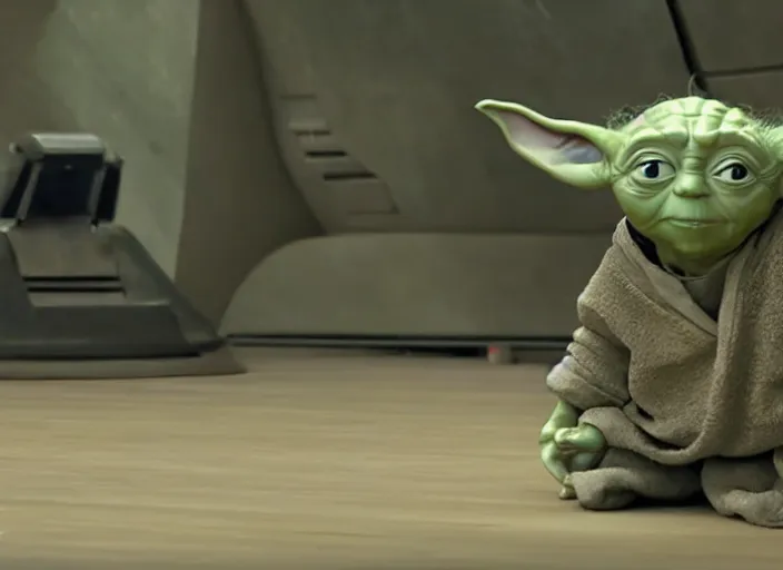 Image similar to film still of yoda goes bowling in the new Star Wars movie, 4k