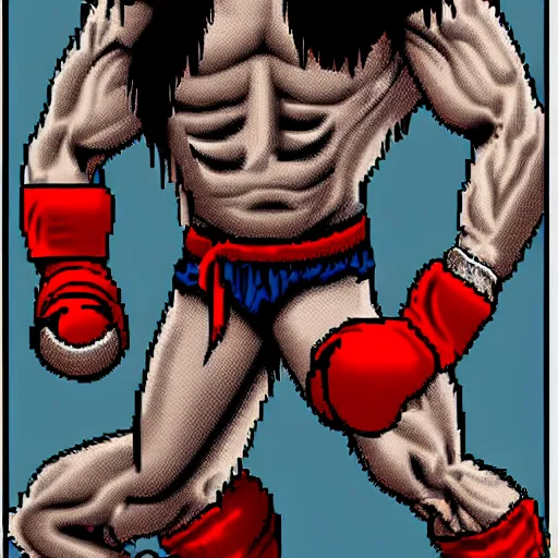 Image similar to full body portrait. 1 6 bit sega graphics. antropomorphic muscular masculine wolf, kickboxer fighter, in shorts, staying at night street. wolf head. furr on body