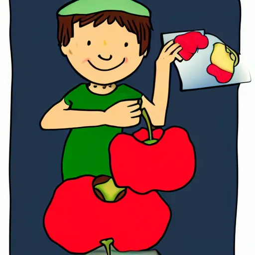 Image similar to an illustration of a child holding a bag of apples math problem