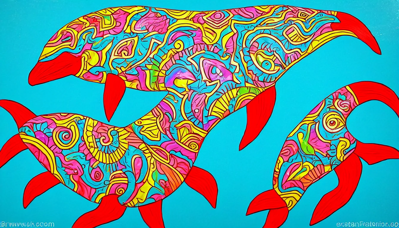 Image similar to a dolphin in the style of mexican folk art