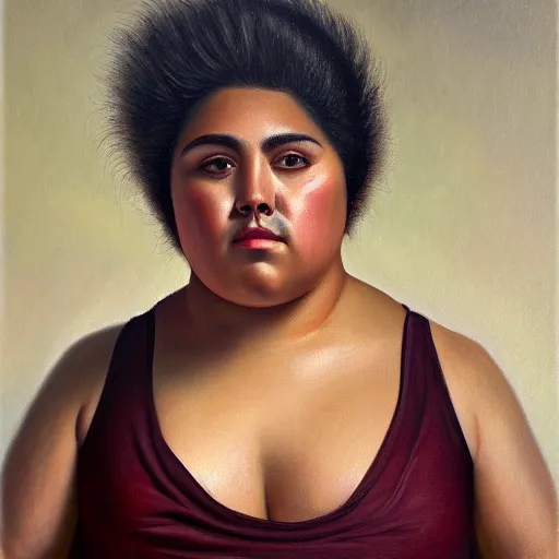 Prompt: A portrait of a strong and thick attractive non-binary person, medium skin tone, Mexican, oil painting, majestic, detailed, high resolution