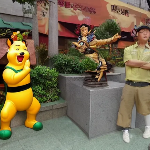 Prompt: statue of guan yu as winnie the pooh
