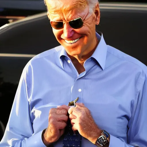 Image similar to joe biden looking for his keys in his hand