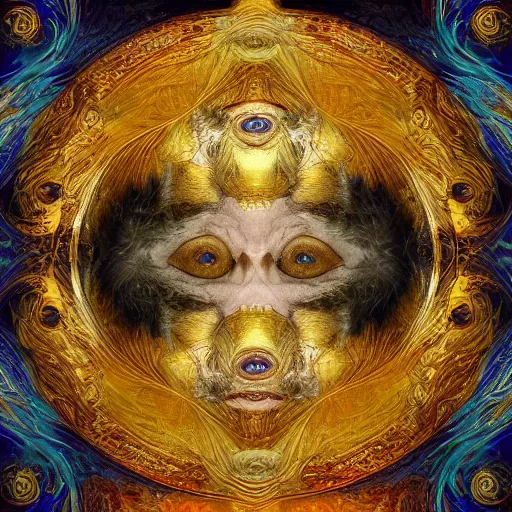 Image similar to Divine Chaos Engine portrait by Karol Bak, Jean Deville, Gustav Klimt, and Vincent Van Gogh, celestial, visionary, fractal structures, ornate realistic gilded medieval icon, spirals, mystical