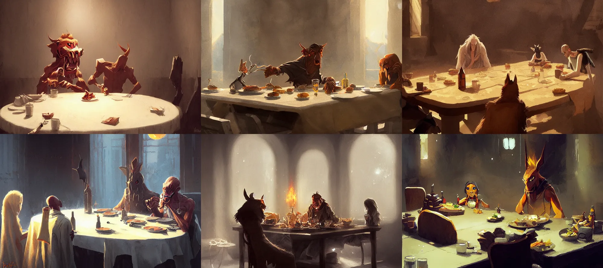 Prompt: alakazam eating dinner at a table happiness is temporary by greg rutkowski