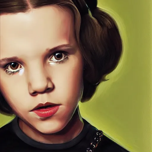 Image similar to portrait of millie bobby brown or young carrie fisher by greg ruthkowski