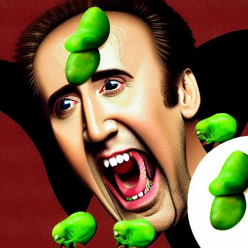 Image similar to nicolas cage screaming covered in peas