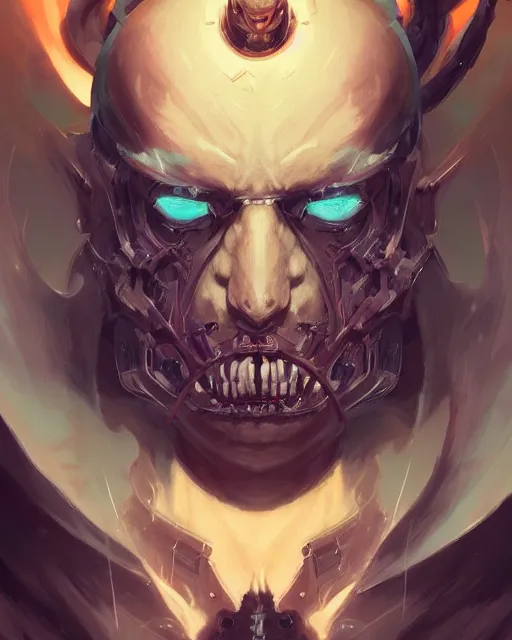 Image similar to portrait of a demonic cybernetic duke of hell, cyberpunk concept art by pete mohrbacher and artgerm and wlop and greg rutkowski and josan gonzales, digital art, highly detailed, intricate, sci-fi, sharp focus, Trending on Artstation HQ, deviantart, unreal engine 5, 4K UHD image